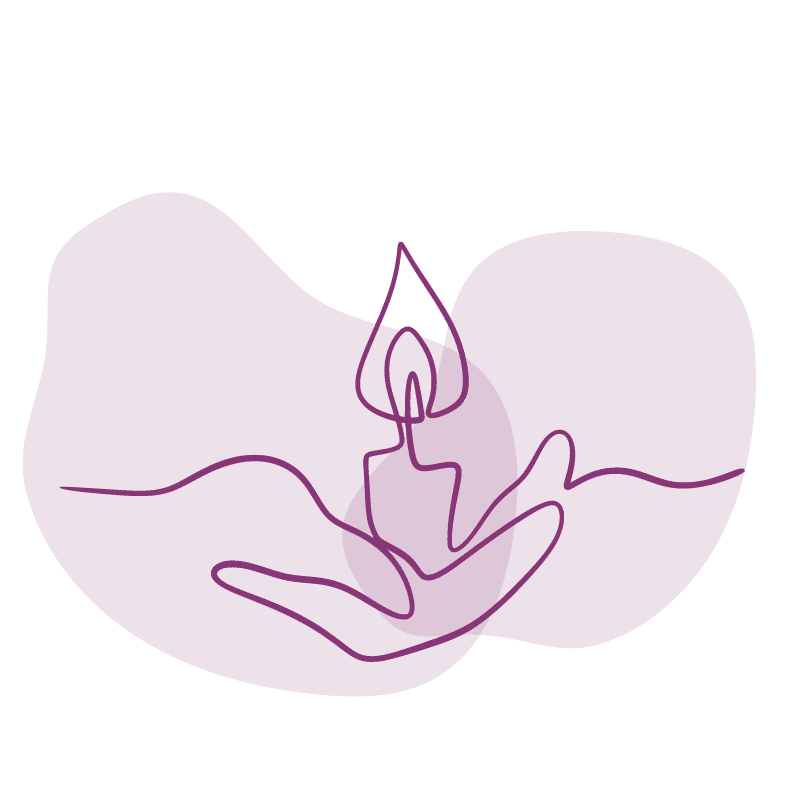 Tyhjän sylin muistopaikka. Kuvituskuva kynttilää pitävät kädet.