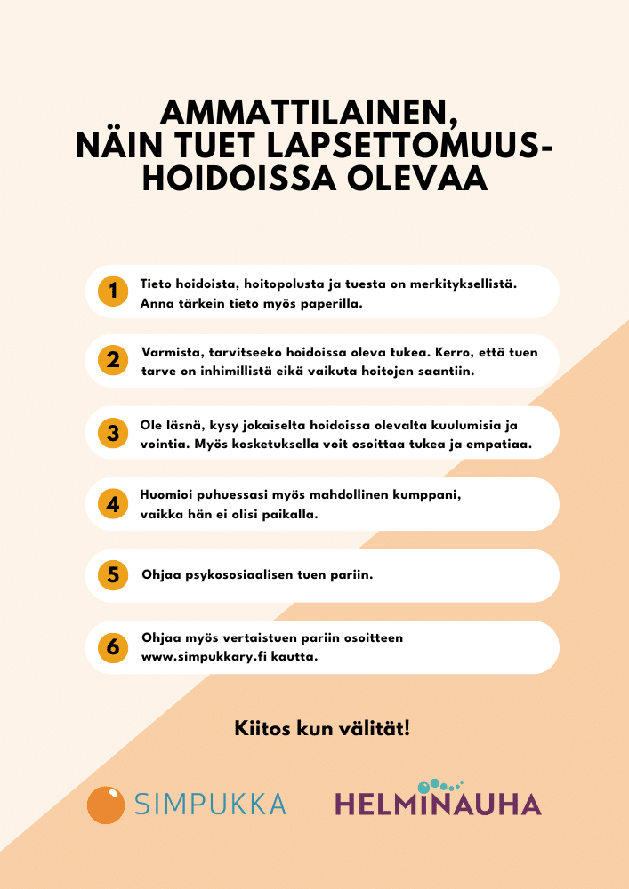 Ammattilainen, näin tuet lapsettomuushoidoissa olevaa-esite