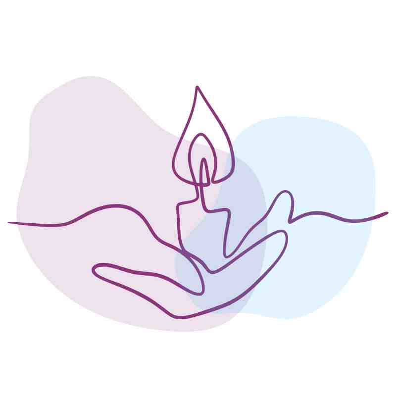 Kuvituskuva: viivapiirros kynttilästä käsissä.